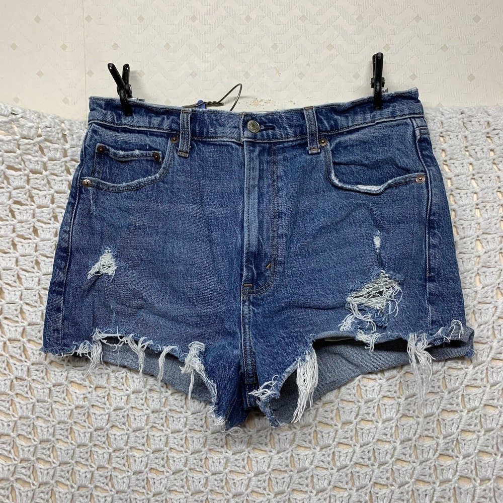 Abercrombie & Fitch Shorts Womens 30/10 Blue Denim High Rise The Mom Fit Cut Off